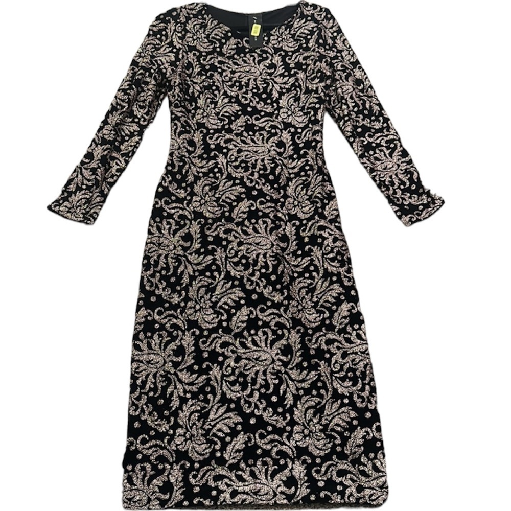 Betsy Adam black shimmer metallic midi dress 12 wedding dark romantic mob wife - Picture 2 of 16